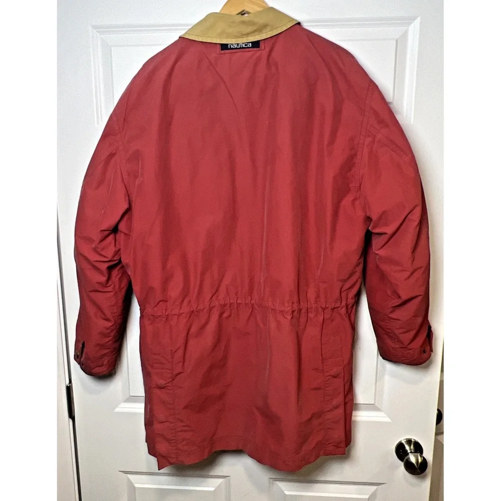 Vtg 90s Nautica Car Coat Mens Large Beige Cotton Blend Button-In Liner Fall 1991